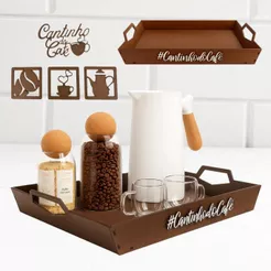 Bandeja Organizadora Cantinho Do Café Elegante Com Alça Para Cafeteira Garrafa Xícara Apoio Compacto