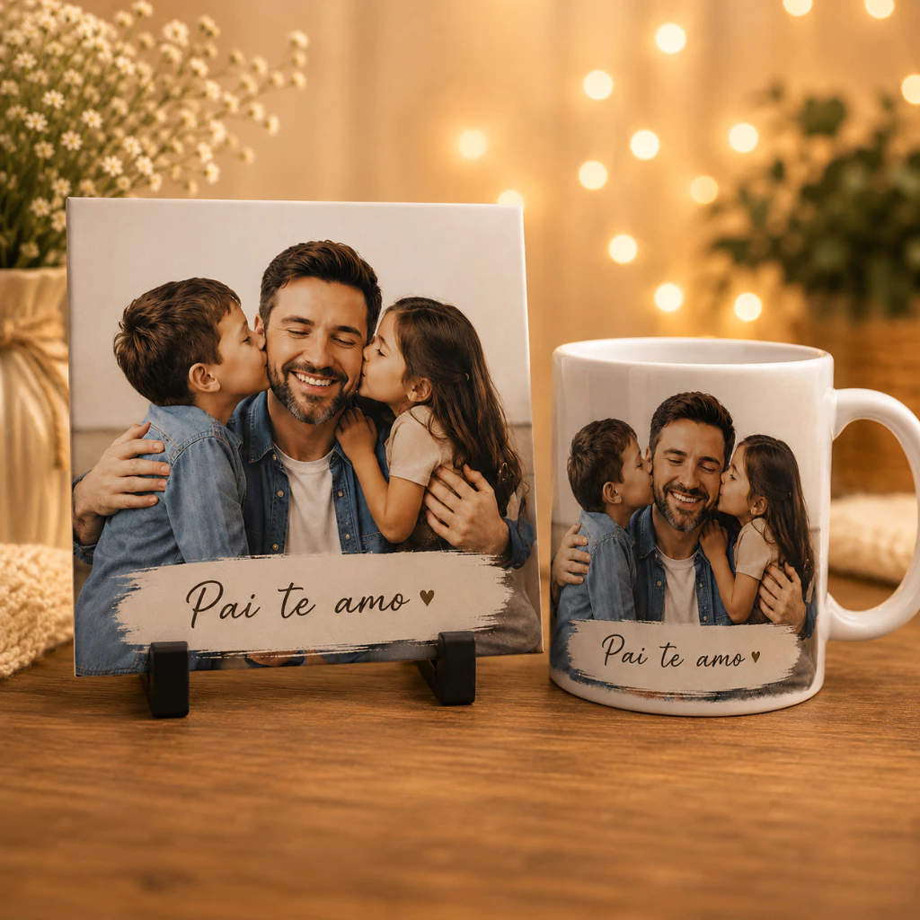 Azulejo Dia dos Pais Personalizado com Foto Minimalista | Presente | Homenagem | Único e Especial para Pai — imagem 1