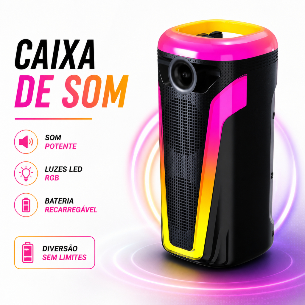 Caixa de Som Bluetooth 50W LED Portátil TWS Multimídia Xtrad