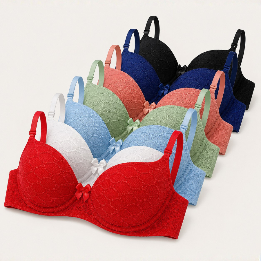 Kit 3 Sutiãs Básicos Rendado Tule Fecho Duplo Multicolorido Reforçado Sustentação Alças Ajustáveis