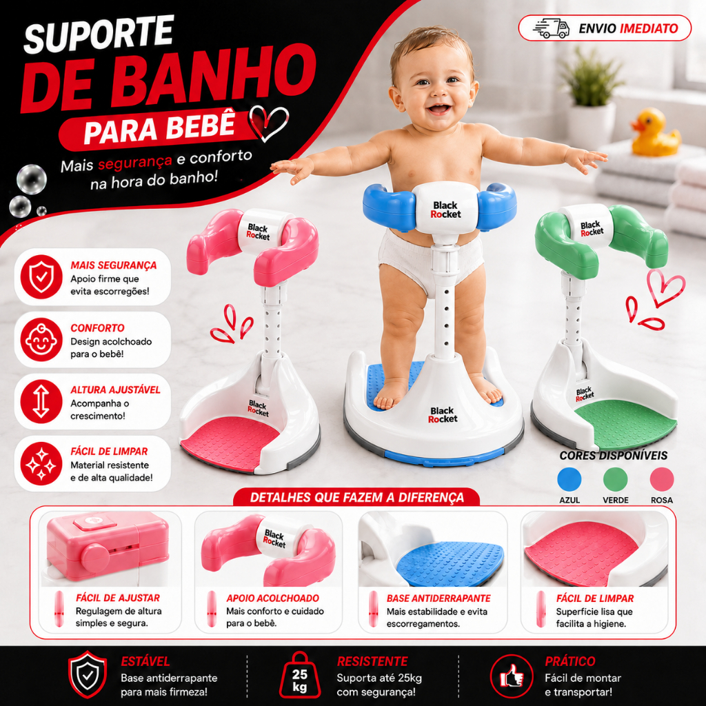 Suporte Banho Bebê Coluna Ajustável Torre Banho Banheira Em Pé Ajustável 9 Níveis Antiderrapante Seguro