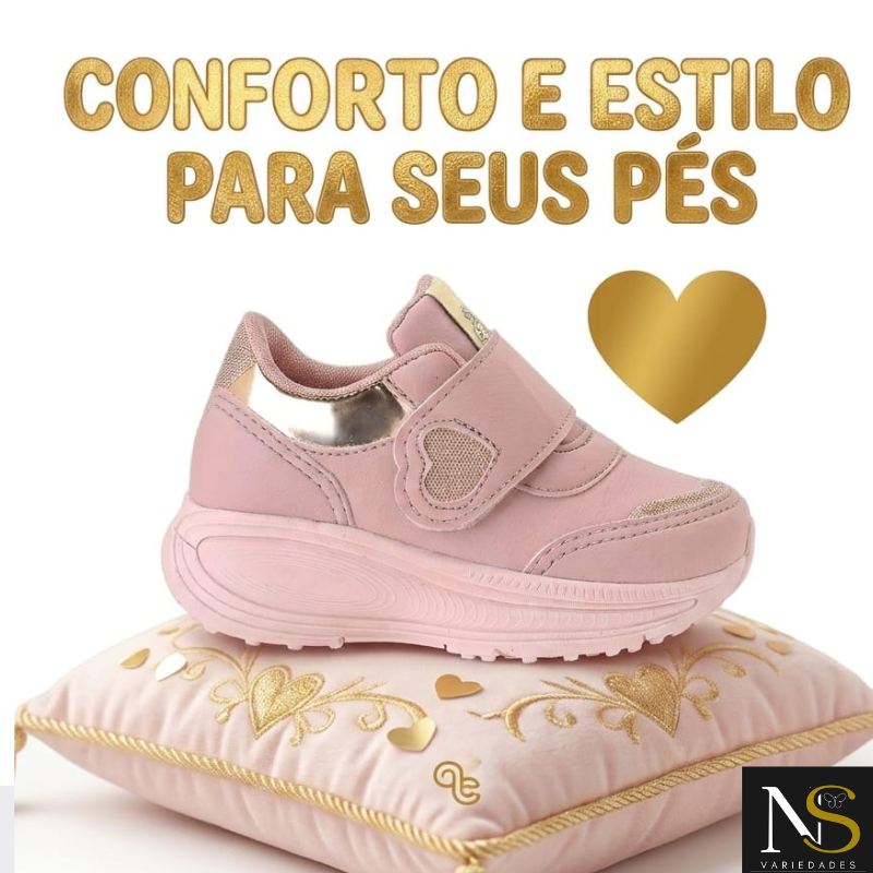 Tenis Infantil Menina Cor Rosa Casual Com Velcro Confortável Leve Antiderrapante , Estilo Dia a Dia