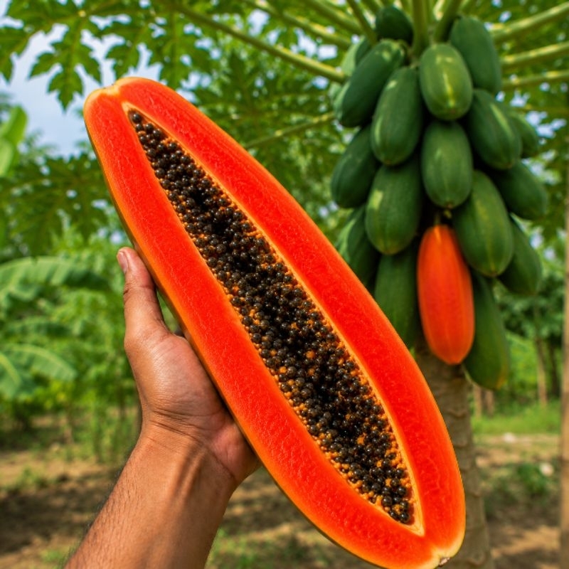Sementes de Mamão Gigante Comprido Polpa Vermelha Cremosa