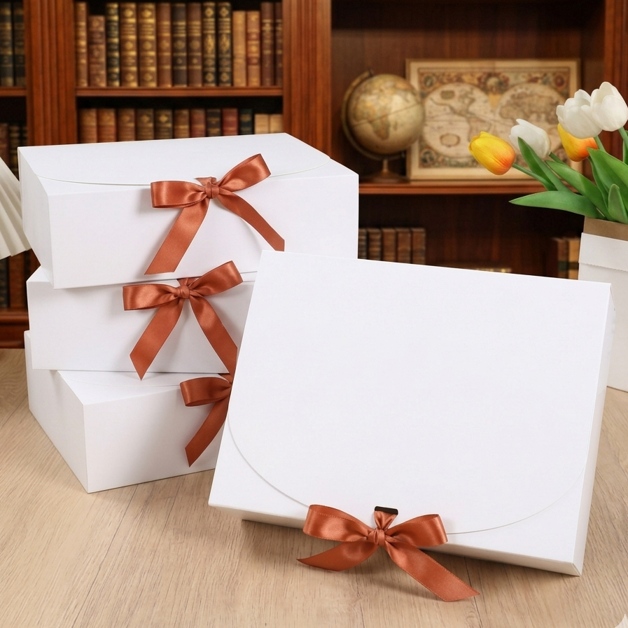 Kit 6 Caixas Presente 25x20x8cm com Fita Cetim Caixinha para Convite Padrinhos Casamento Aniversário