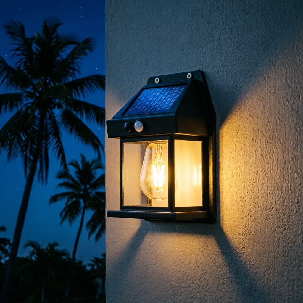 Luminária Arandela solar de parede externa Sensor de movimento led de filamento iluminação