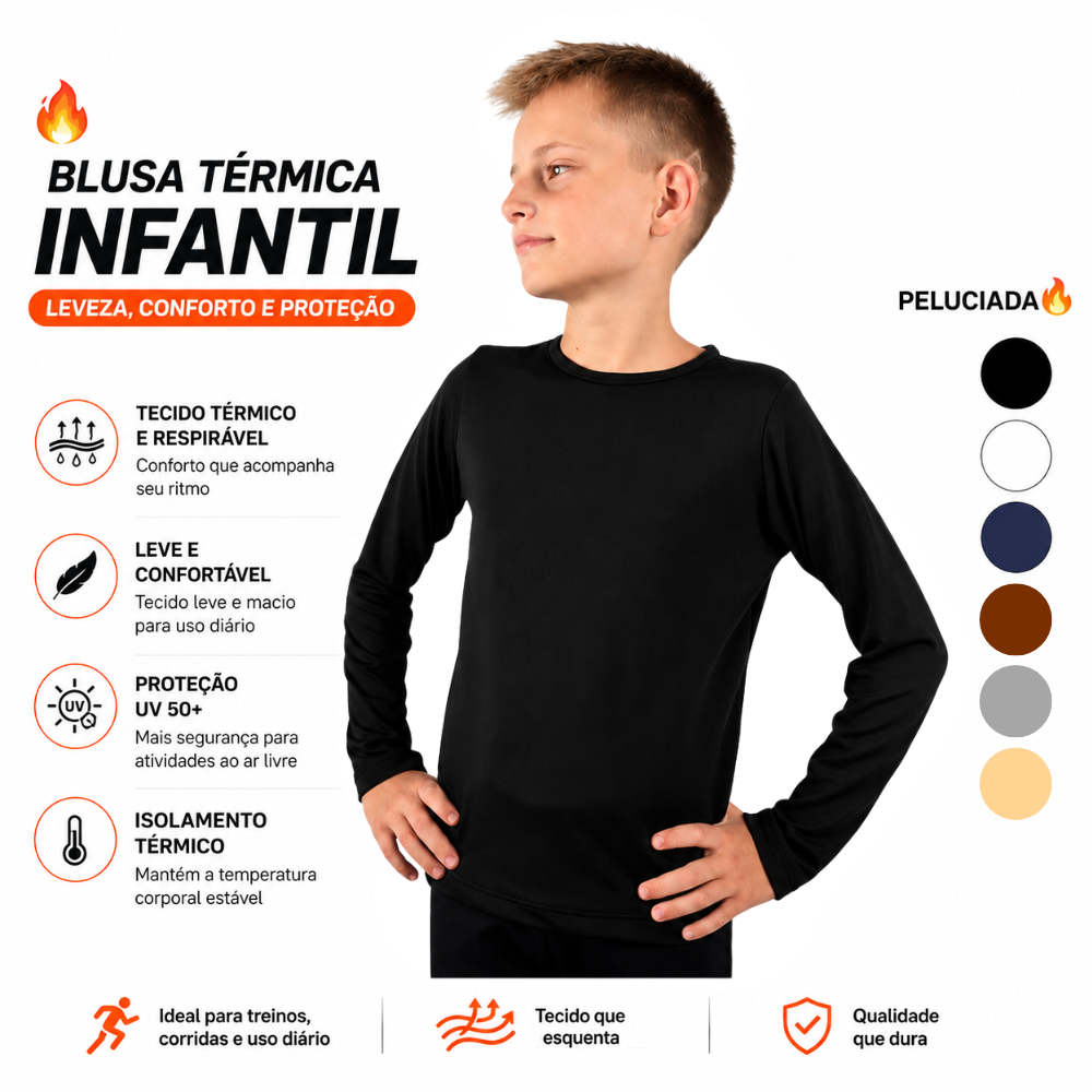 Blusa Segunda Pele Térmica Infantil Juvenil Para O Frio Peluciada Quente Inverno Proteção (Escolar)