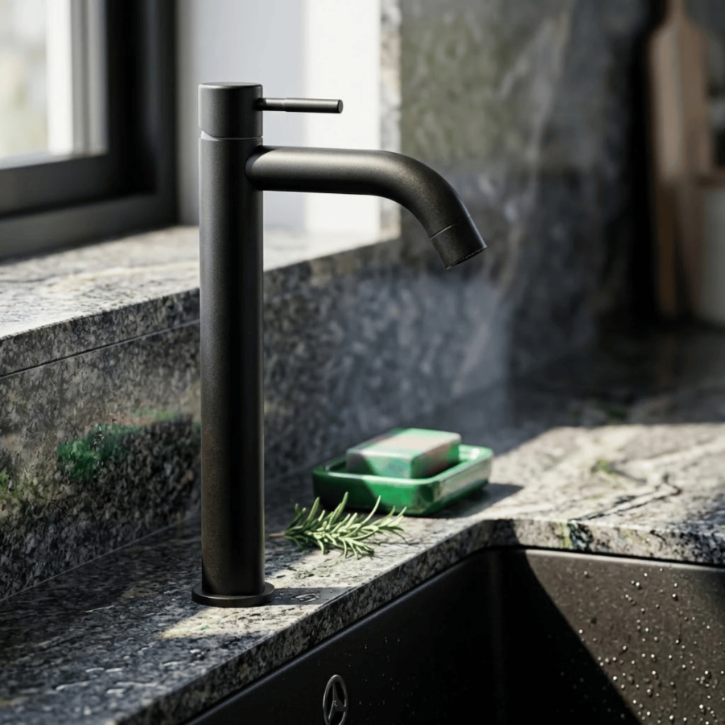 Torneira Clean Alta Cubas Banheiro Cozinha Inox Preto 304