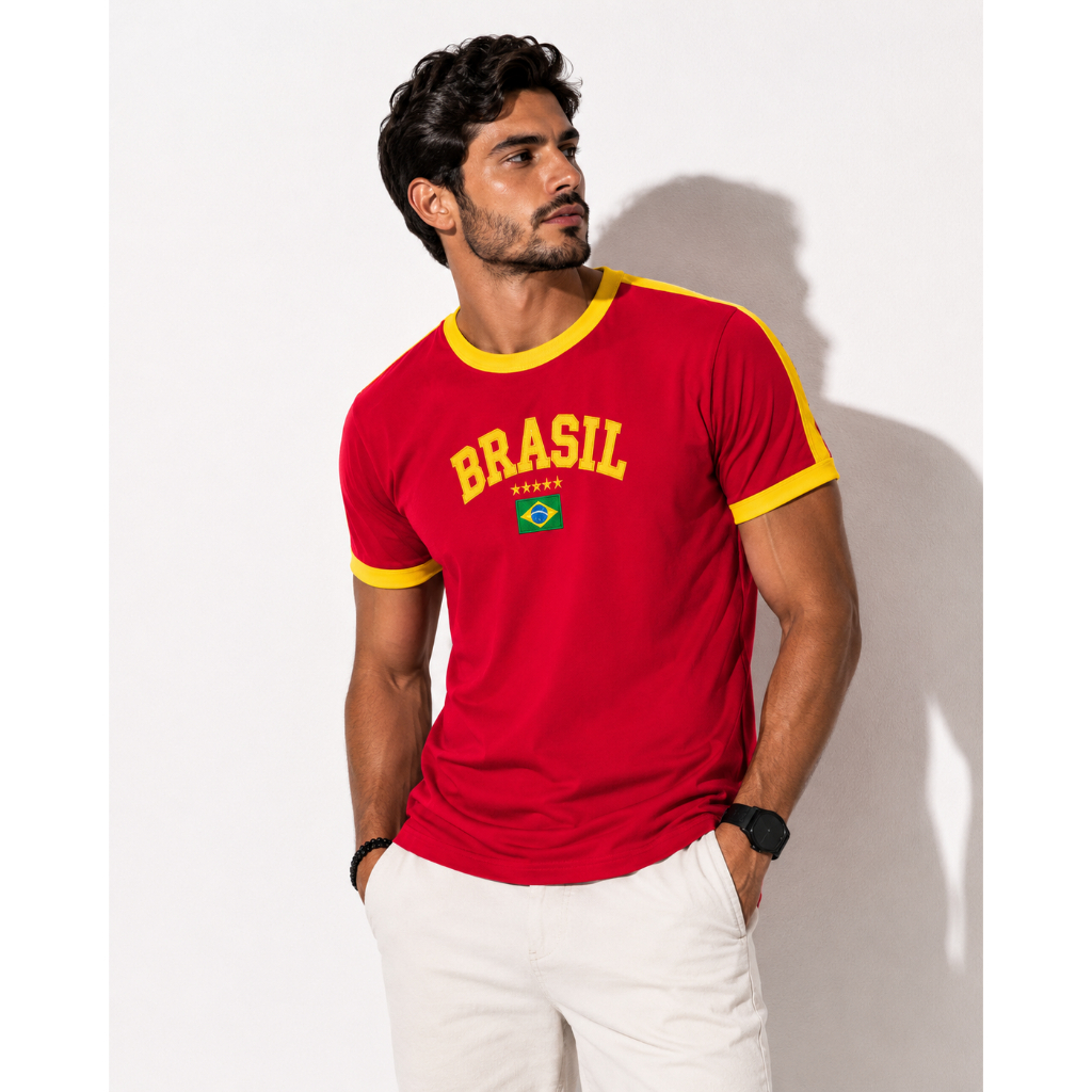 Blusa Da Bandeira do Brasil Bordada bandeira- Vermelha — imagem 2 de 2