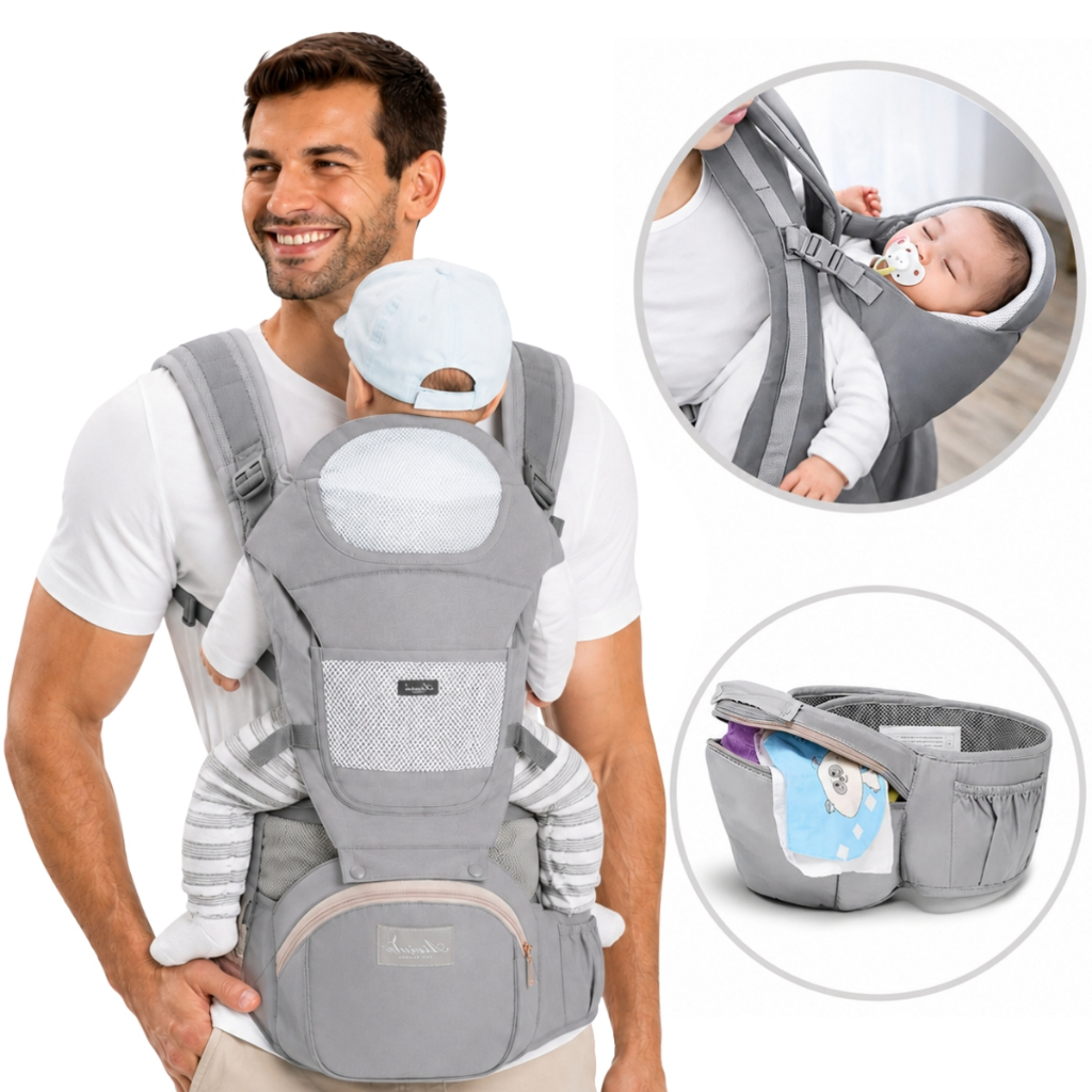 Mochila Canguru 3 em 1 Banco Passeio Para Bebê Premium Bolsa Removível Ergonômic