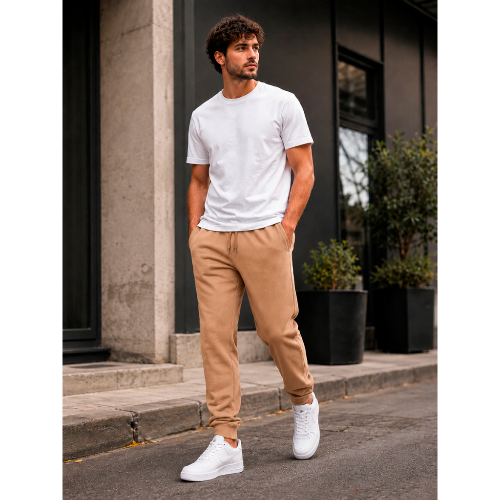 Calça de Moletom Jogger Masculina Flanelada Adulto com Punho Modelagem Confortável