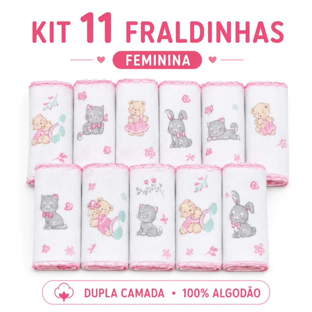 Kit 11 Fraldinhas de Boca Bebê Estampadas 35x35cm Dupla Camada Maternidade Enxoval Luxo — imagem 1