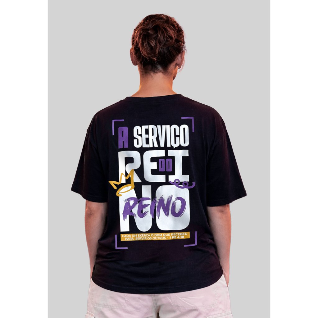 Camiseta 100% oversized ALGODÃO Cristã servo a serviço do reino voluntario recepção igreja
