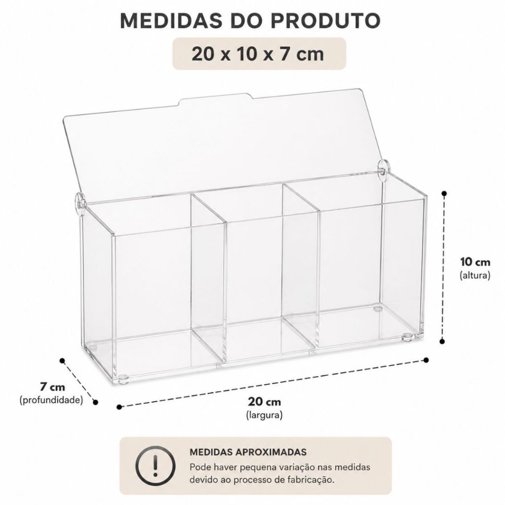 Organizador Odontológico em Acrílico com 3 Divisórias Porta Algodão Gaze e Roletes para Consultório Higiene — imagem 2 de 2