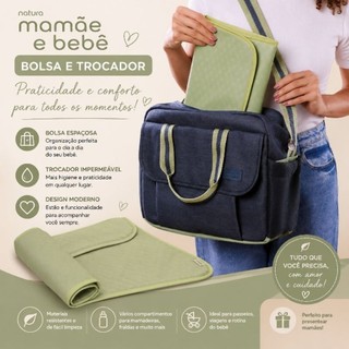 Natura Bolsa Maternidade Natura Mamãe e bebê com trocador reforçado.