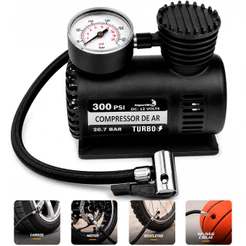 Mini Compressor Ar Automotivo Turbo 12v 300 Psi Para Pneu Carro Moto Bicicleta Colchão Bola Infláveis Com 2,80m Cabo