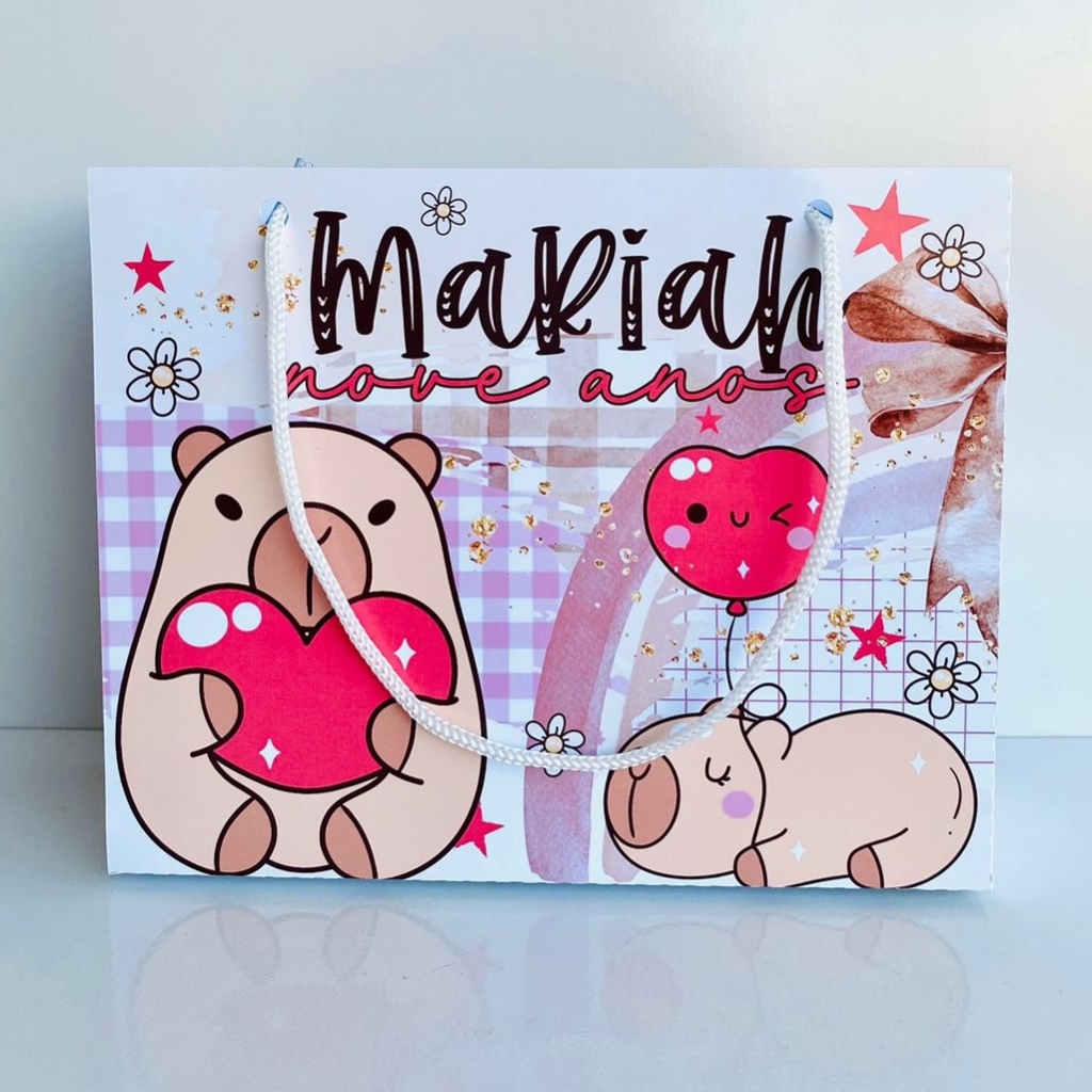 Kit Sacolinhas Personalizadas Capivara - Lembrancinhas Festa Aniversário Infantil + Brindes
