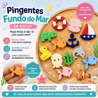 Pingente Biscuit Decorativo Fundo do Mar Para Lembrancinhas Chaveiros Acessório Artesanato Unidade
