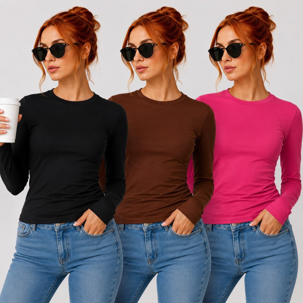 Camiseta Segunda Pele Feminina UV50+ Manga Longa Proteção Solar Blusa Lisa Academia Corrida Fitness