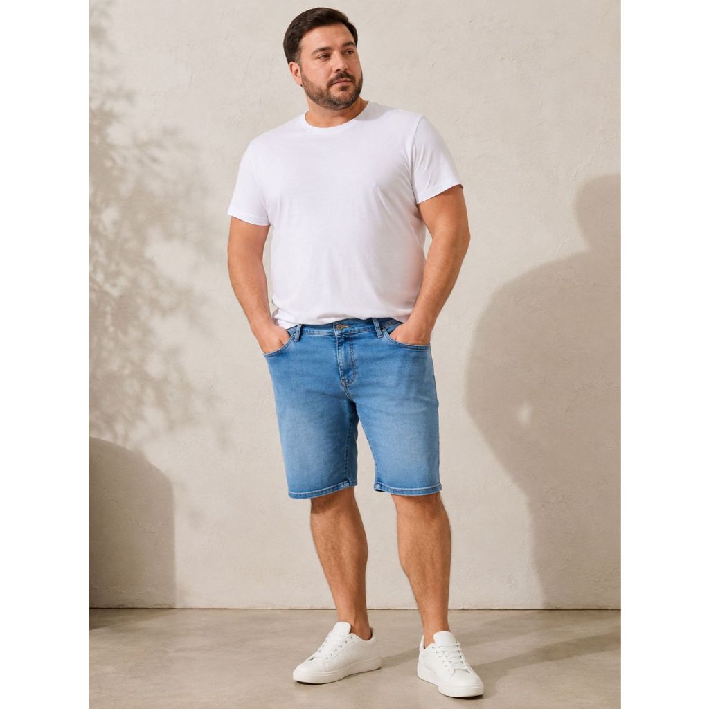 Bermuda Masculina Jeans Plus Size Corte Reto Conforto Com Elastano Modelo Tradicional Premium