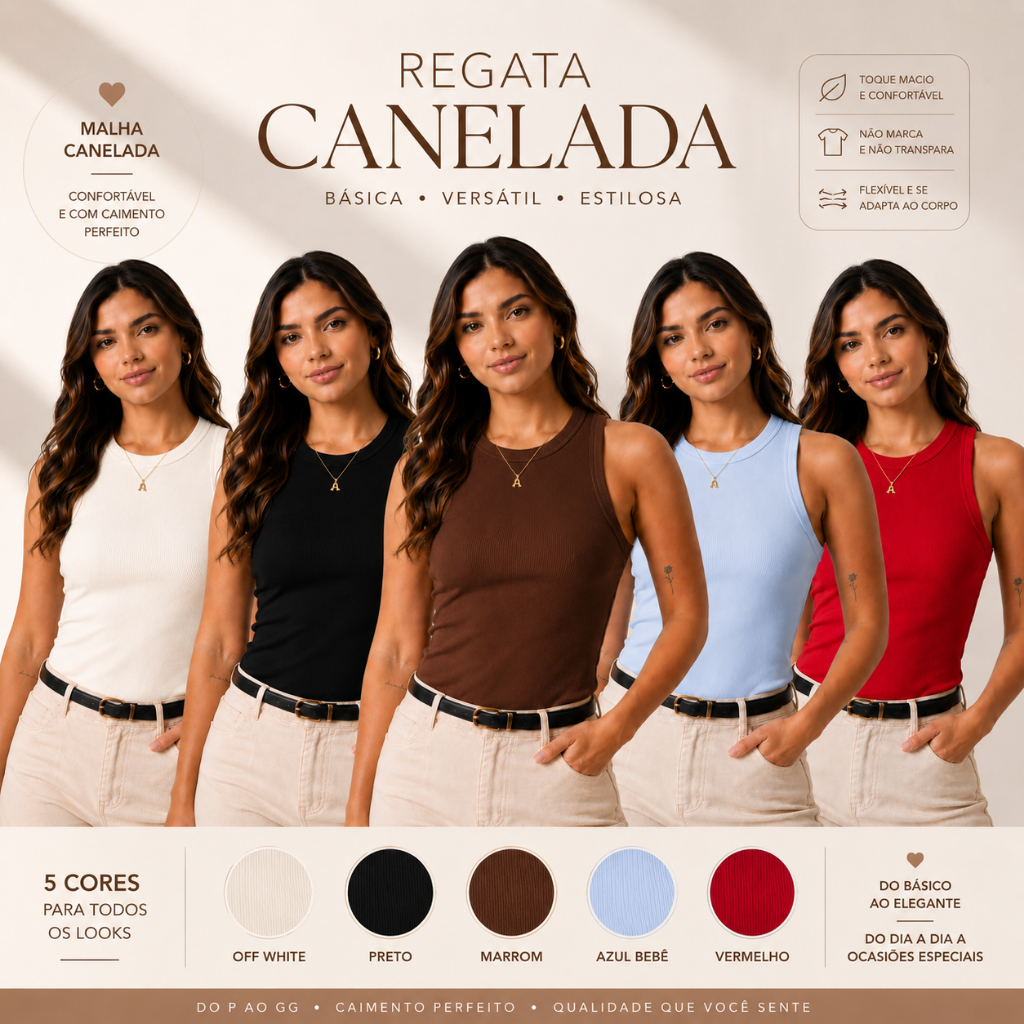Blusa Feminina Regata Ribana Canelada Algodão Premium Básica Estilosa