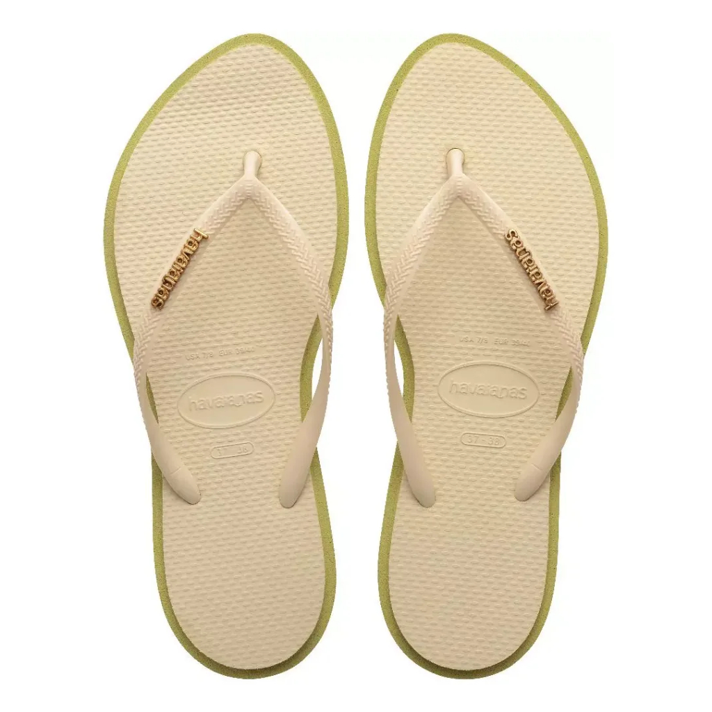 Chinelo Havaianas Slim Point Verde e Bege Original
