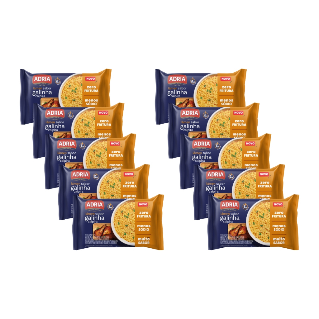 Kit 10un Macarrão Instantâneo Adria Sabor Galinha Caipira 75g