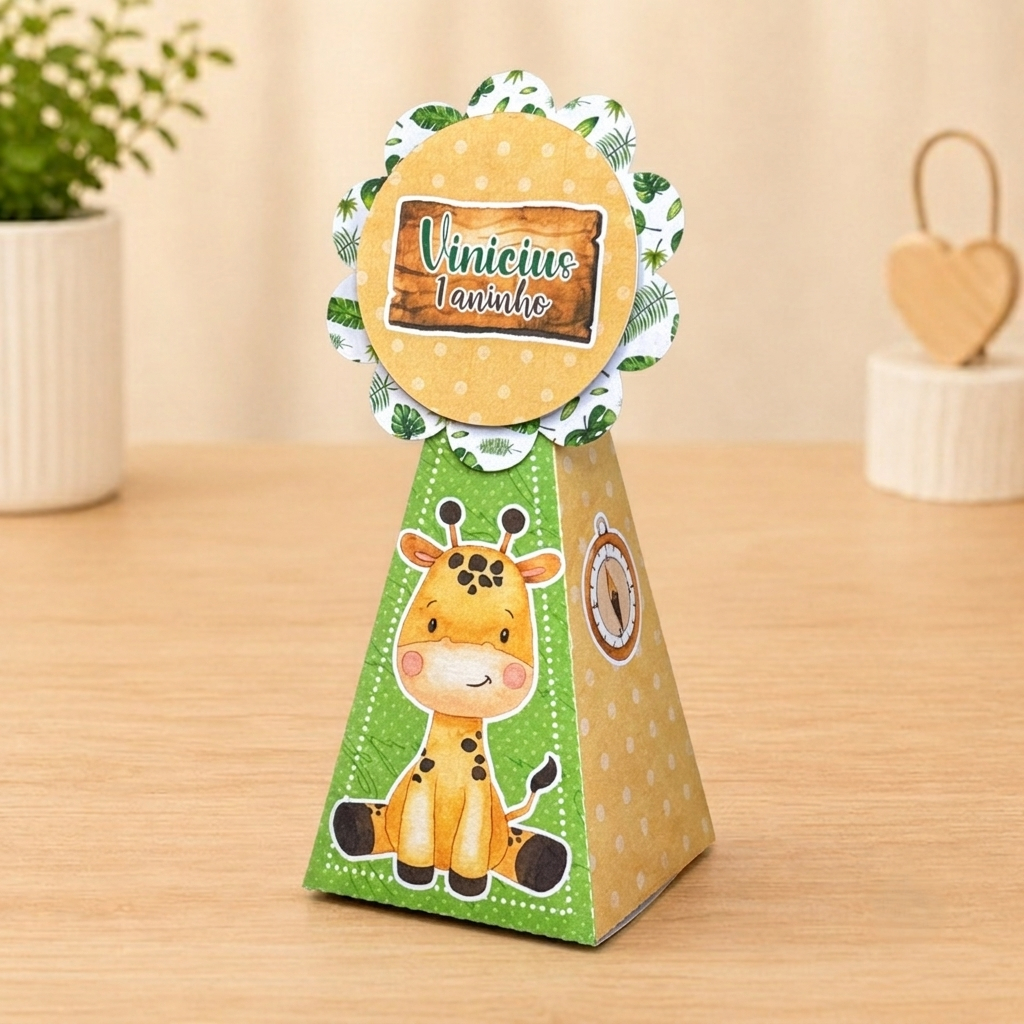 Caixa Pirâmide Safari kit Lembrancinha Personalizada Aniversário Infantil