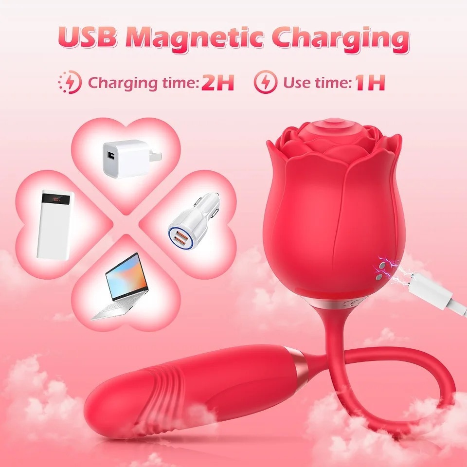 Vibrador Luxo Feminino Rosa Sugador de Clitóris e Estimulador de Ponto G Vai e Vem Recarregável Sex Shop — imagem 2 de 2