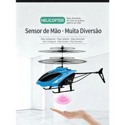 Helicóptero de Brinquedo com Controle Remoto - Azul com Sensor de Indução e Voo Estável