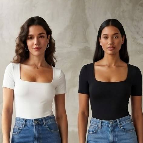 Kit 2 Body Decote Quadrado Básico Manga Curta Feminino Blusa Justa Casual Moda Blogueira Tendência