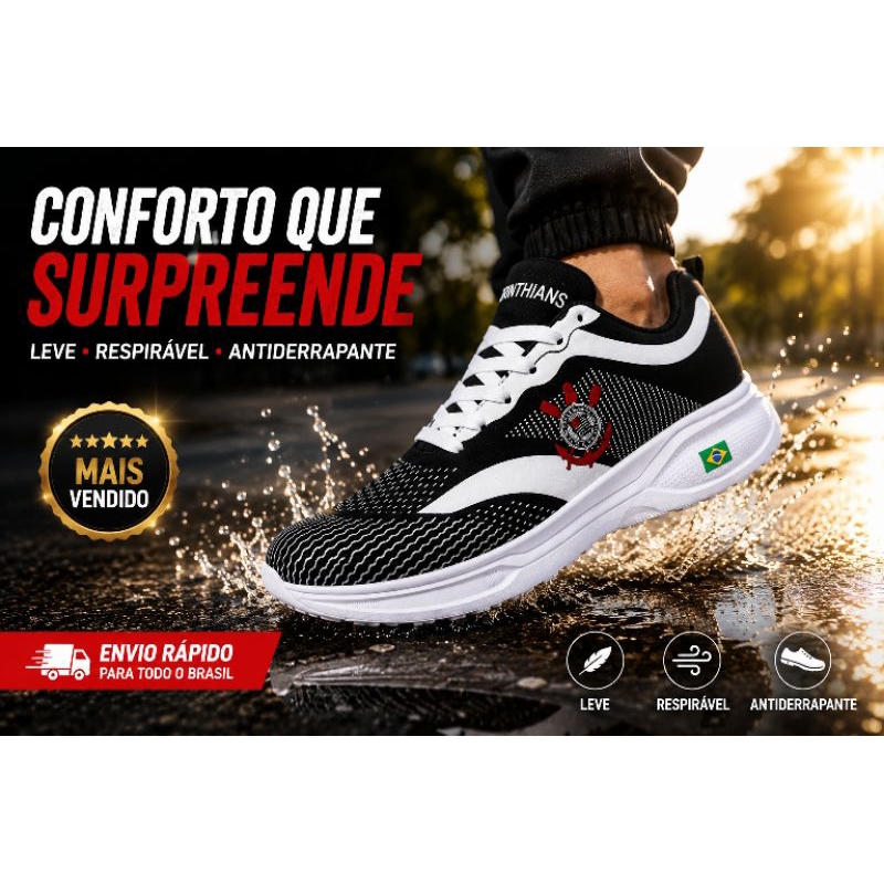 Tênis Esportivo Corinthians Unissex Confort Leve Respirável Academia Caminhada Casual