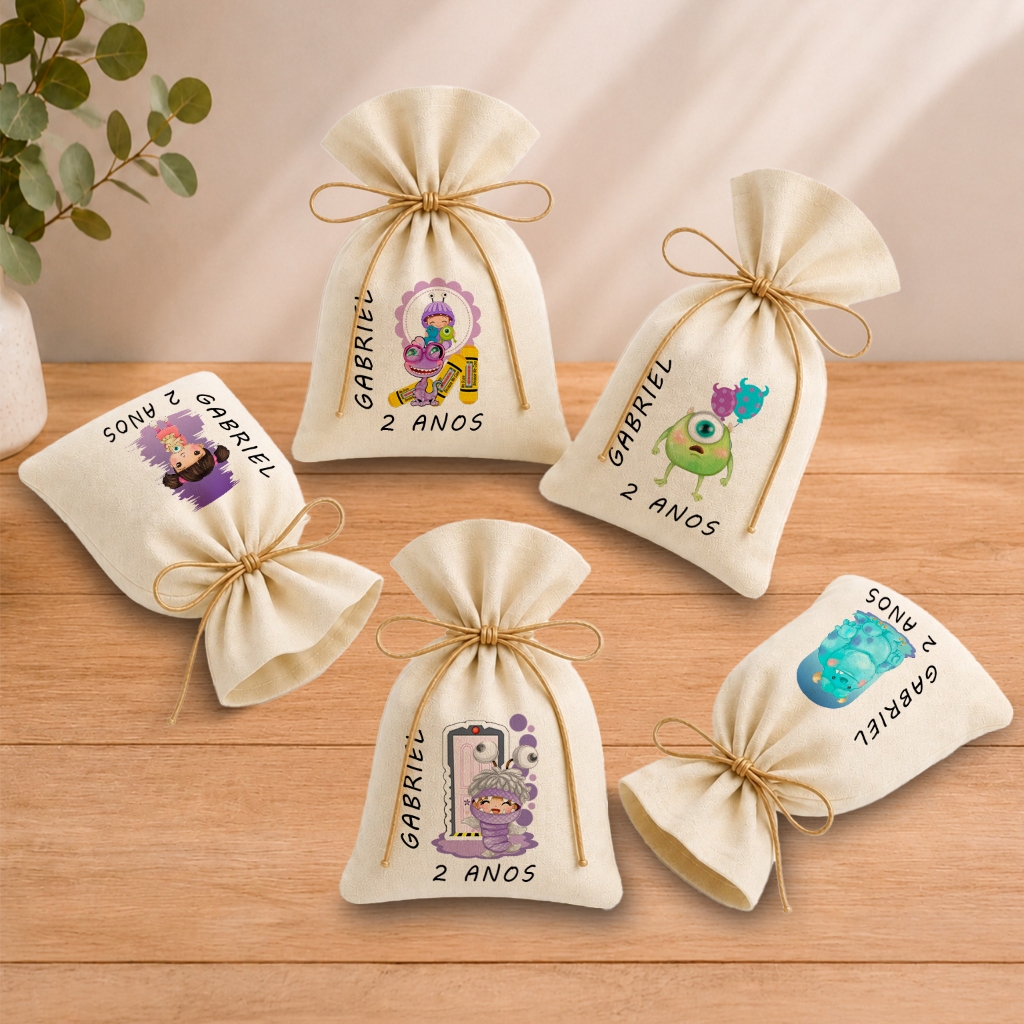 Kit 20 Saquinhos Lembrancinha Personalizada Festa Infantil Aniversário Monstros SA Aquarela 11x17