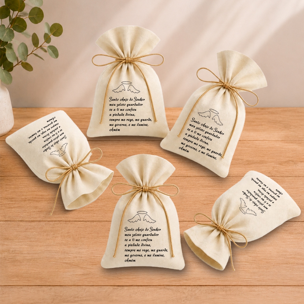 Kit 20 Saquinhos Lembrancinha Personalizada Festa Infantil Aniversário Oração do Santo Anjo 11x17