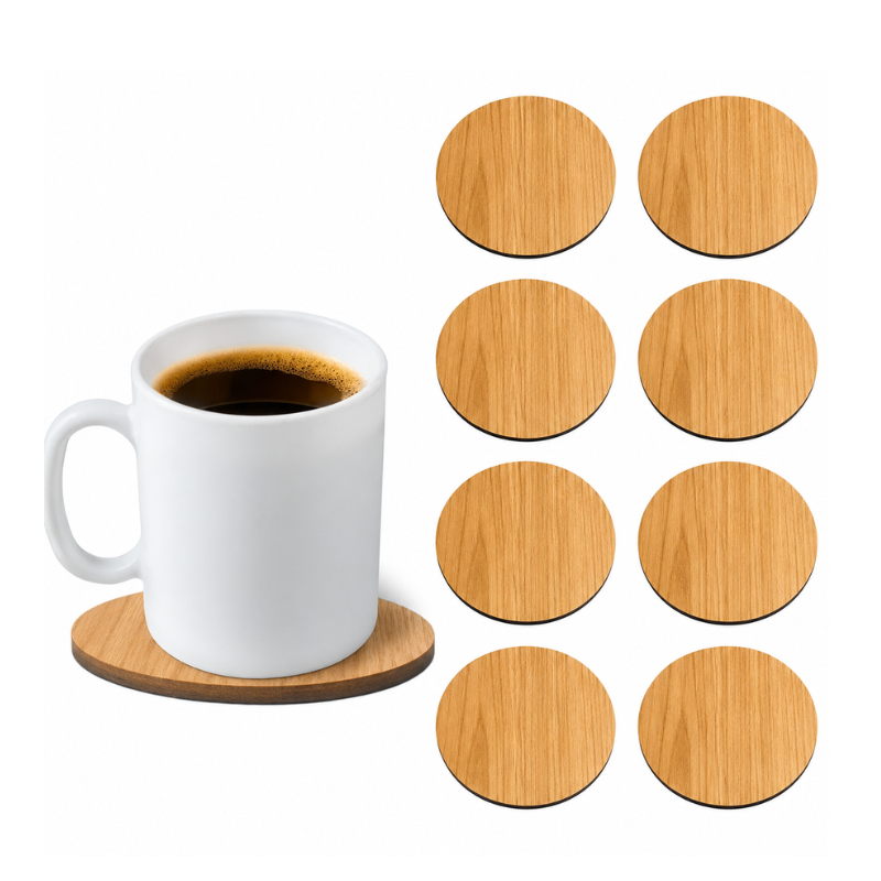 Kit 12 Porta Copos MDF 10cm Descanso de Copo Amadeirado Mesa Cozinha