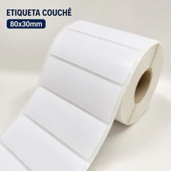 Etiqueta adesiva 80x30x1 couchê p/ Argox,Elgin, zebra, tsc, zetex z50x etc. Rolo com 30 metros 900 etiquetas