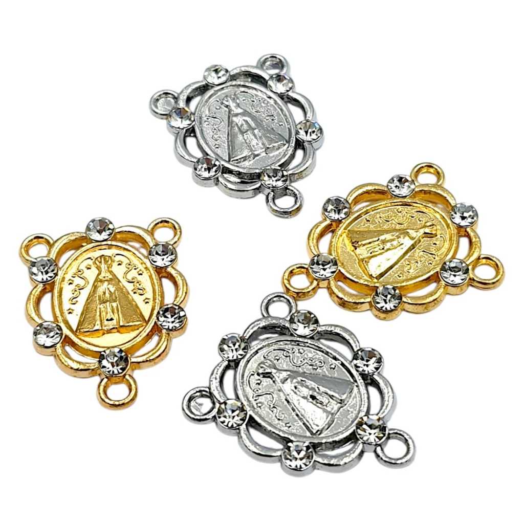 Pingente Entremeio Nossa Senhora Aparecida Arabesco Com Strass Para Terços 10 pçs