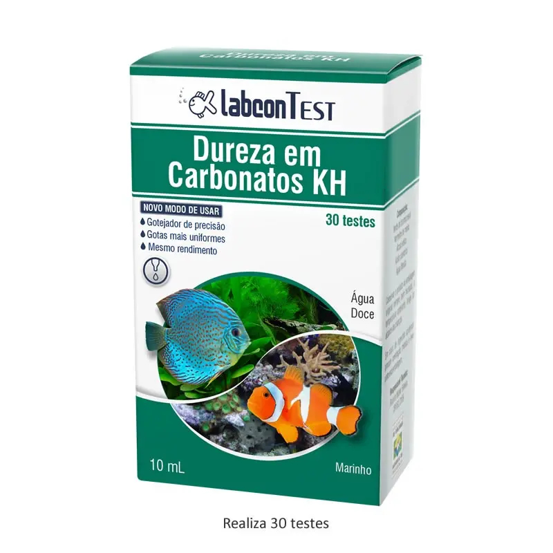 Labcon Test Dureza em Carbonatos KH 30 testes · Teste de Alcalinidade para Aquários de Água Doce e Marinhos
