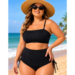 Biquíni Plus Size Feminino Top Faixa com Alças Reguláveis Suquíni Hot Pant Regulável Cintura Alta Moda Praia