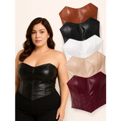 Blusa Cropped Corset Feminino Plus Size Tomara Que Caia Com Bojo Tendencia plus Festa Casual Assimétrico