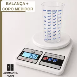 Kit 1 ou 2 Und Balança Digital e Copo Medidor Dosador Balança Alta Precisão até 10kg Cozinha