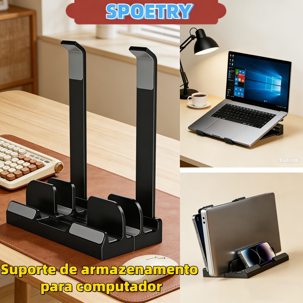 Suporte Vertical Portátil para iPad e Tablet com Largura Ajustável Organizador de Mesa Ideal para Escritório ao Ar Livre