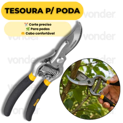 Tesoura de Poda Profissional para Árvores Flores Plantas com Bico Curvo Aço Forjado Vonder Original