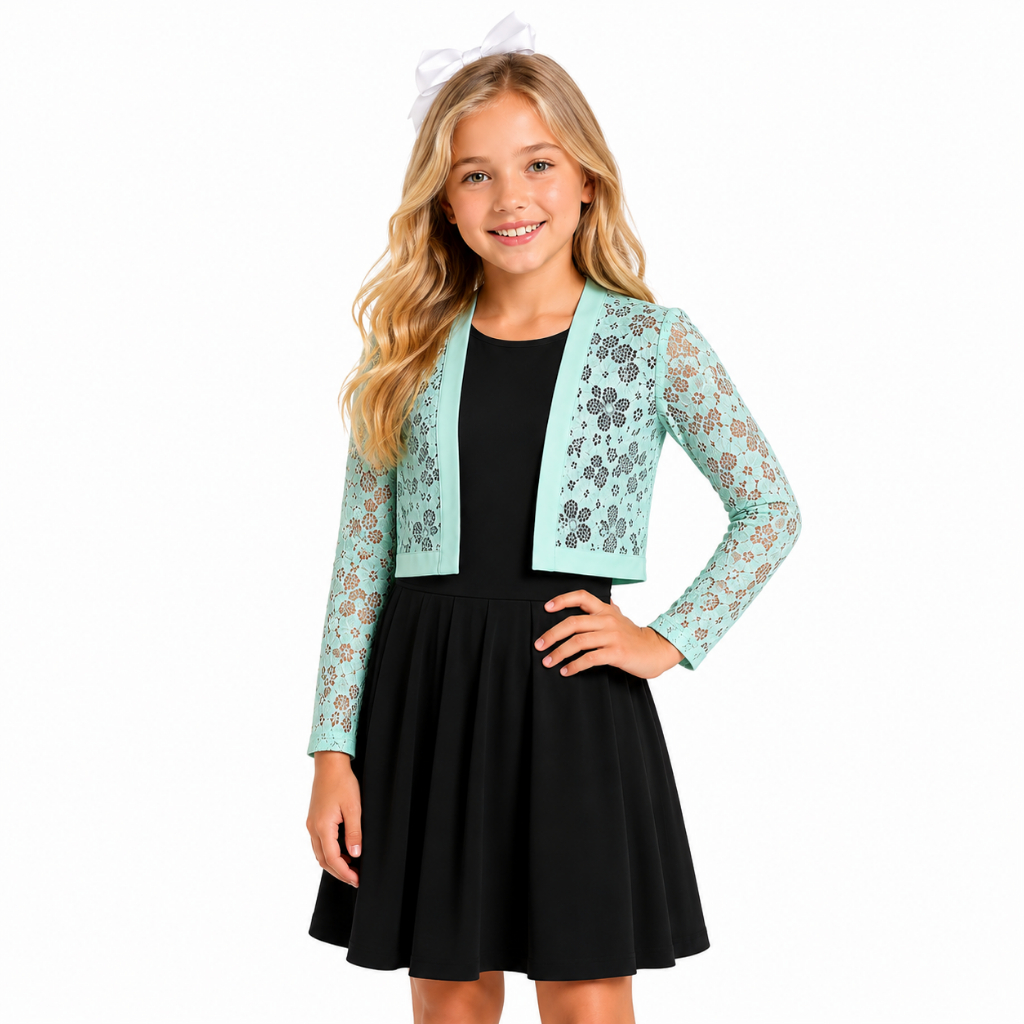 Bolero de Renda Manga Longa Moda Infantil  REF:112