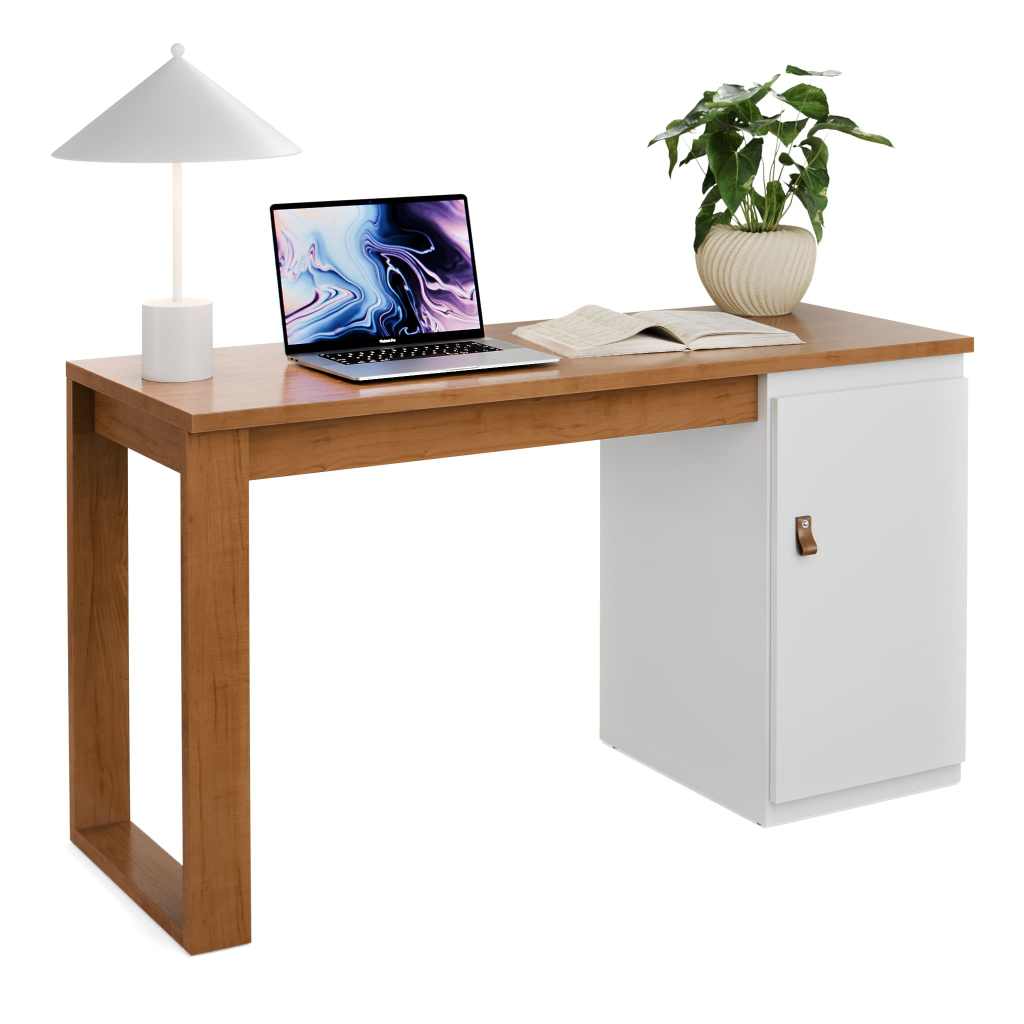 Escrivaninha Home Office Escritório 115 cm Paris Mesa Para PC Notebook Computador Com Porta E Puxador De Couro