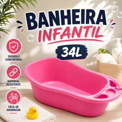 Banheira Infantil Anatômica 34 Litros Grande para Bebê e Criança com Porta Objetos e Suporte para Shampoo