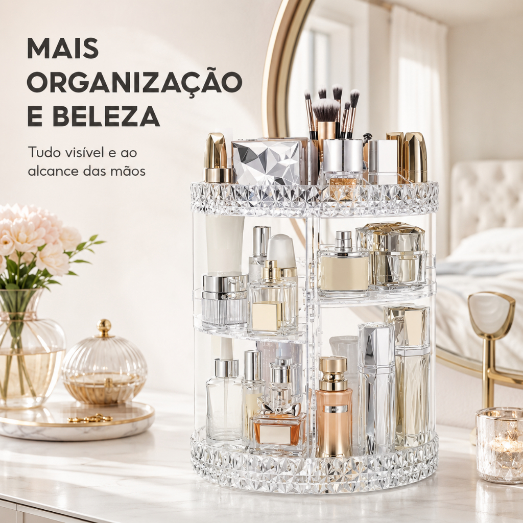Organizador Giratório 360º de Maquiagem em Acrílico Penteadeira, Quarto e Closet