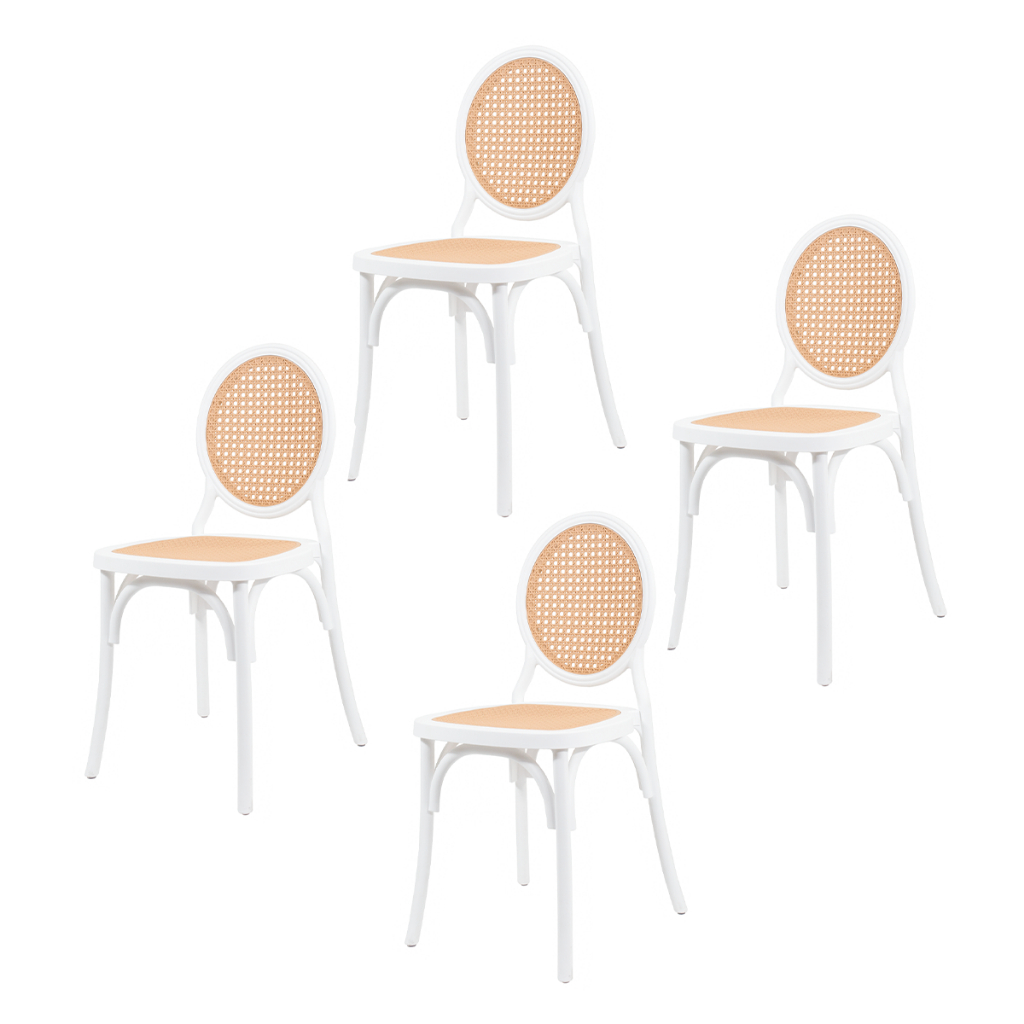 Kit 4 Cadeiras Medalhão Rattan Jardim Varanda Área Externa e Interna Sala de Jantar