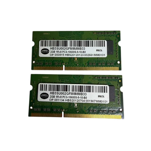 Kit memoria notebook 4gb ddr3 pc3 10600s 1333mhz 1rx8 HBS hb3su002gfm8mmb33 2 memorias de 2gb