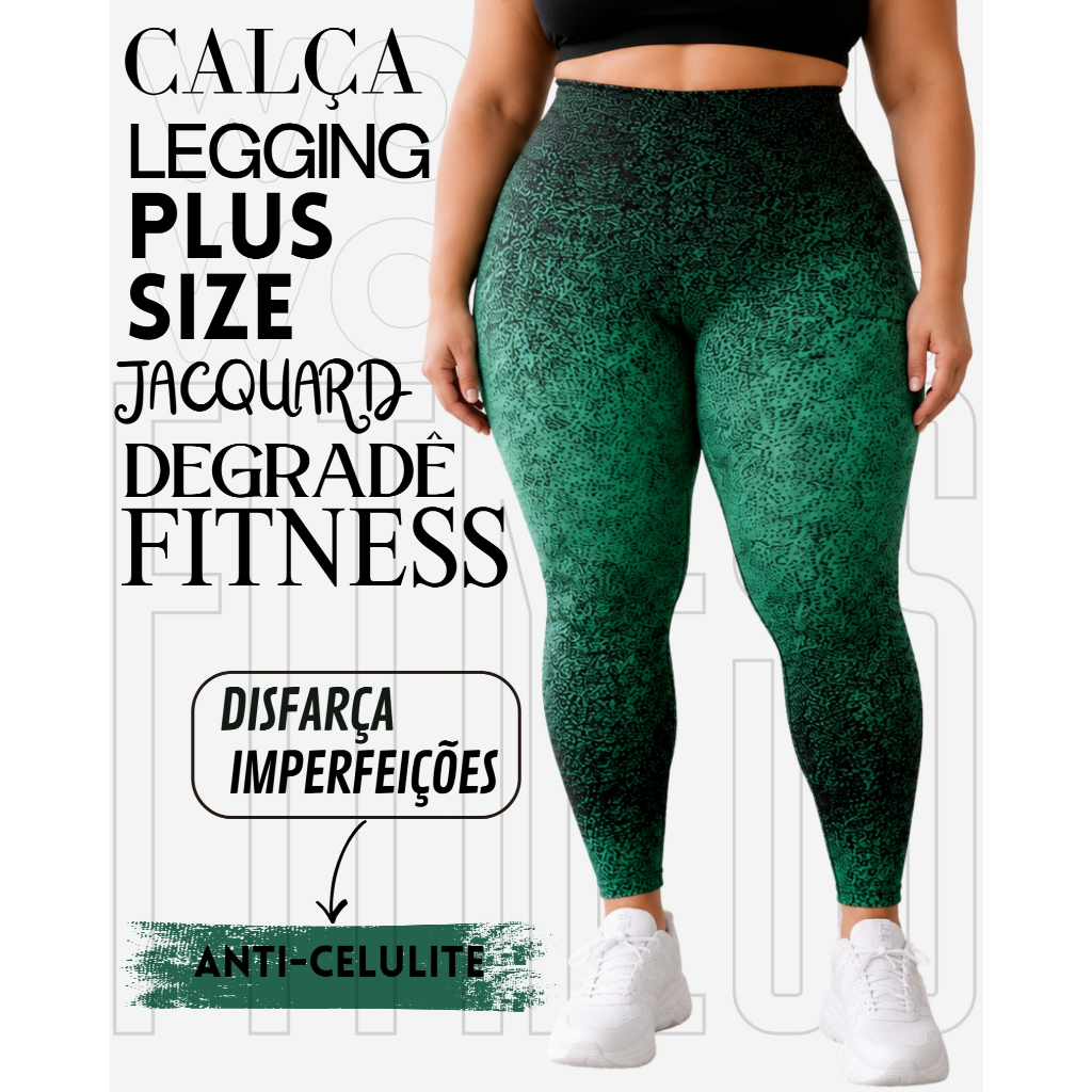 Calça Legging Plus Size Jacquard Degradê Em Poliamida WOLFOX Fitness Academia Feminina