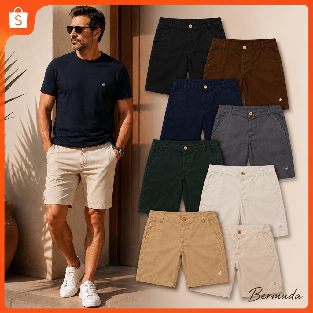 Bermuda Masculina Brooksfield Premium em Sarja com Elastano Confortável Casual Várias Cores